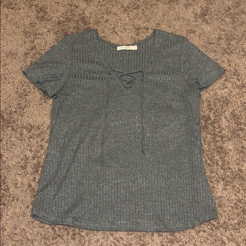 Live to be Spoiled Grey Vneck Front Tie Top